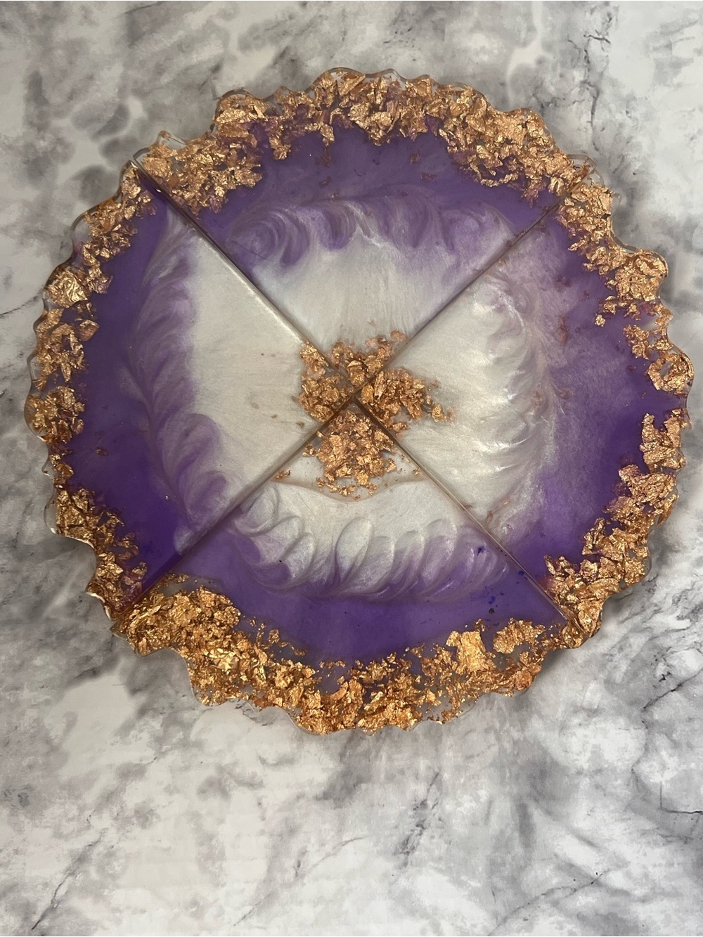 Purple and Gold Resin Geode Coaster Set